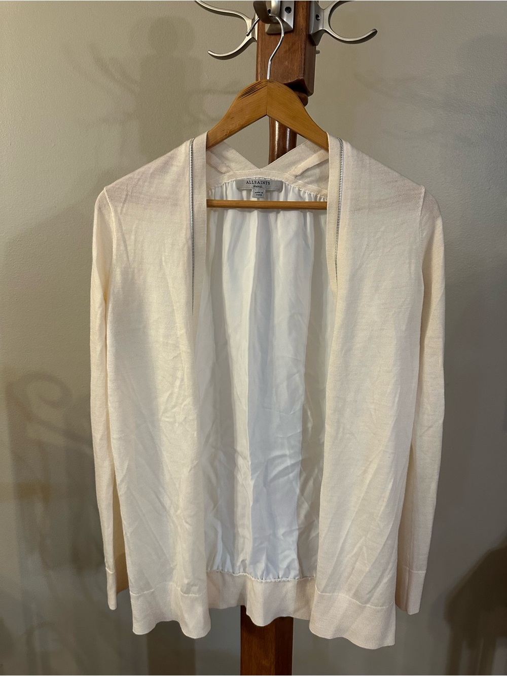 All Saints Women’s Cream Open-Front Sweater Cardigan